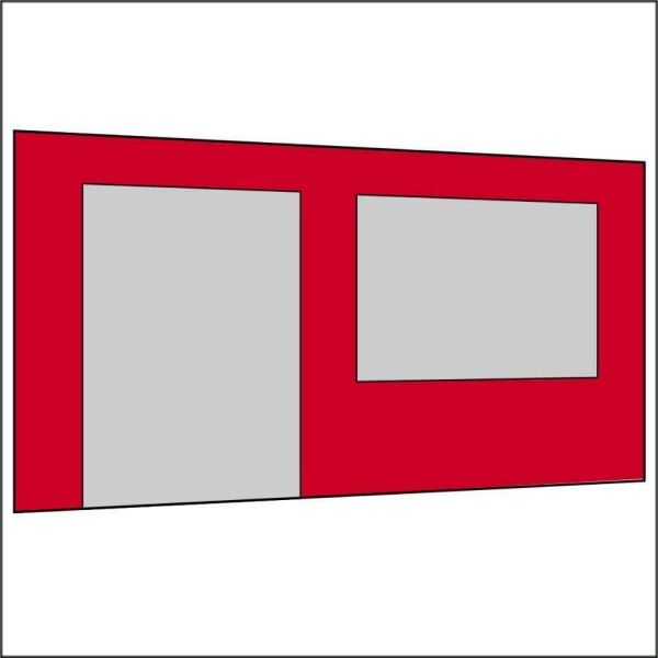 450 cm Seitenwand mit Türe (links) + Großfenster s-rot PMS 186 C