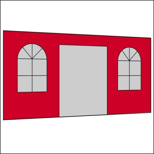 450 cm Seitenwand mit Türe (mittig) + Sprossenfenster s-rot PMS 186 C