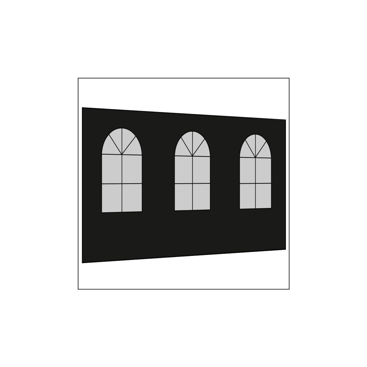 400 cm Seitenwand mit 3 Sprossenfenster schwarz