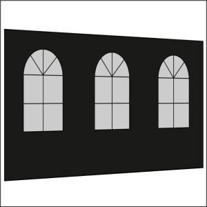 400 cm Seitenwand mit 3 Sprossenfenster schwarz