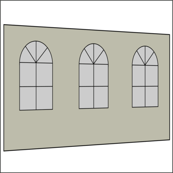 400 cm Seitenwand mit 3 Sprossenfenster  hellgrau PMS 3 C