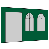 400 cm Seitenwand mit Türe (links) + Sprossenfenster grün PMS 7728 C