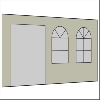 400 cm Seitenwand mit Türe (links) + Sprossenfenster hellgrau PMS 3 C