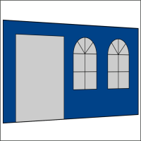 400 cm Seitenwand mit Türe (links) + Sprossenfenster  königsblau PMS 7685 C