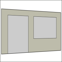 400 cm Seitenwand mit Türe (links) + Großfenster hellgrau PMS 3 C