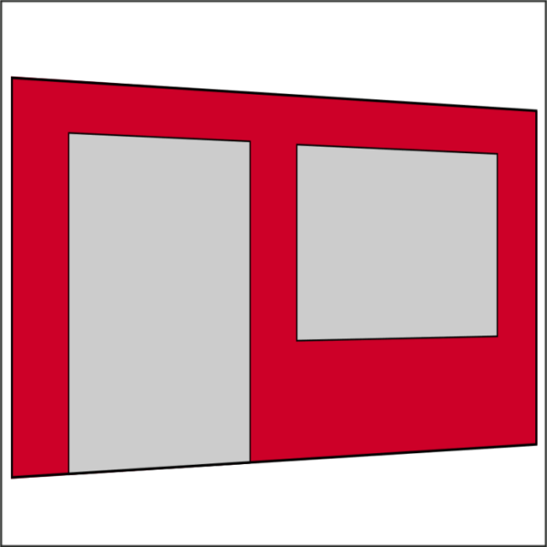 400 cm Seitenwand mit Türe (links) + Großfenster s-rot PMS 186 C