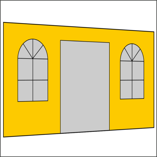 400 cm Seitenwand mit Türe (mittig) + Sprossenfenster gelb PMS 116 C