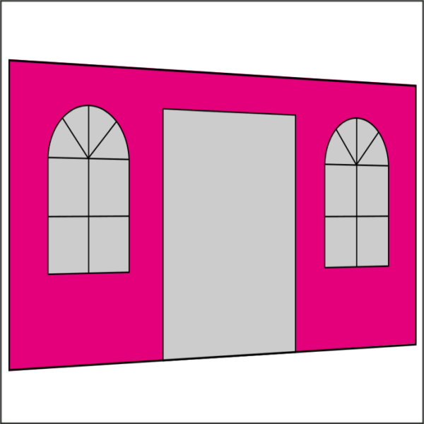 400 cm Seitenwand mit Türe (mittig) + Sprossenfenster pink PMS 7424 C