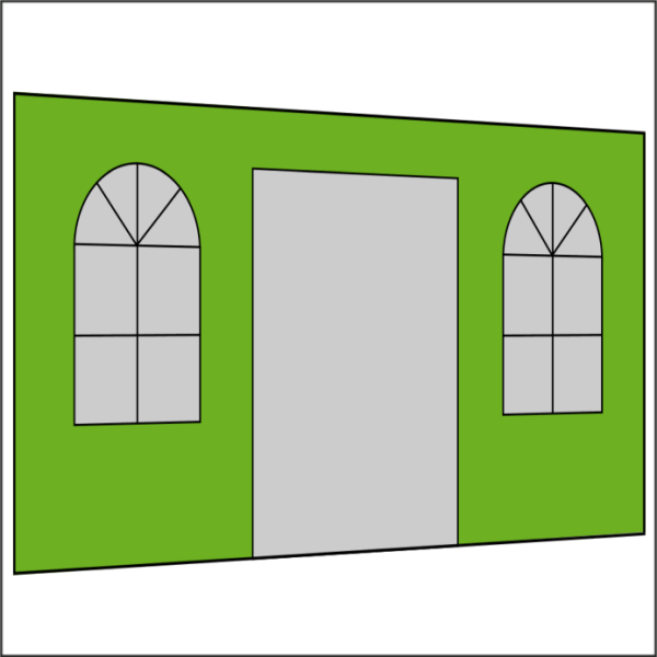 400 cm Seitenwand mit Türe (mittig) + Sprossenfenster apfelgrün PMS 362 C