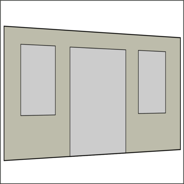 400 cm Seitenwand mit Türe (mittig) + Großfenster hellgrau PMS 3 C