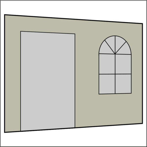 300 cm Seitenwand mit Sprossenfenster und Tür (links) hellgrau PMS 3 C