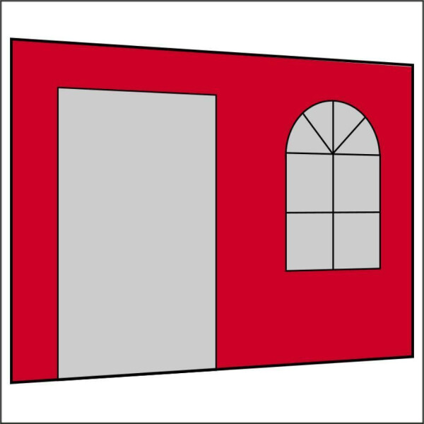 300 cm Seitenwand mit Sprossenfenster und Tür (links) s-rot PMS 186 C
